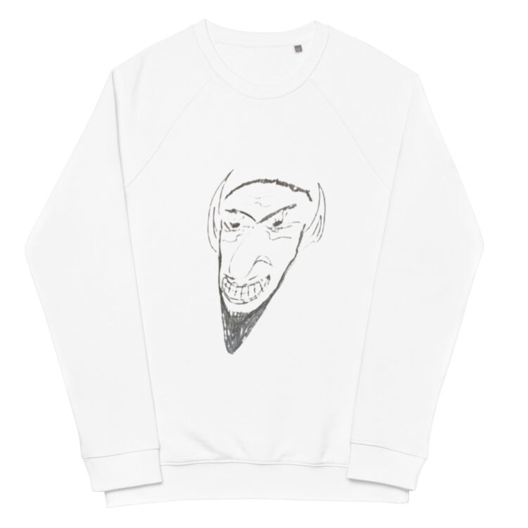 unisex organic raglan sweatshirt white front 65b2c46974039