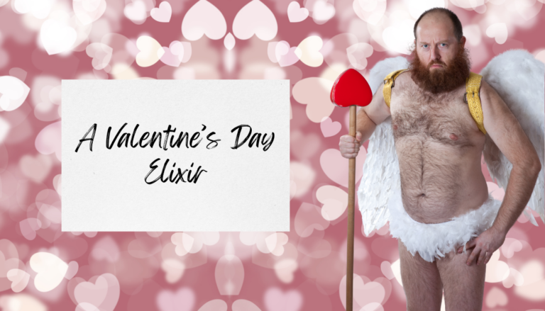 Cupid figure holding a red heart on a stick, representing Valentine’s Day romance and intimacy